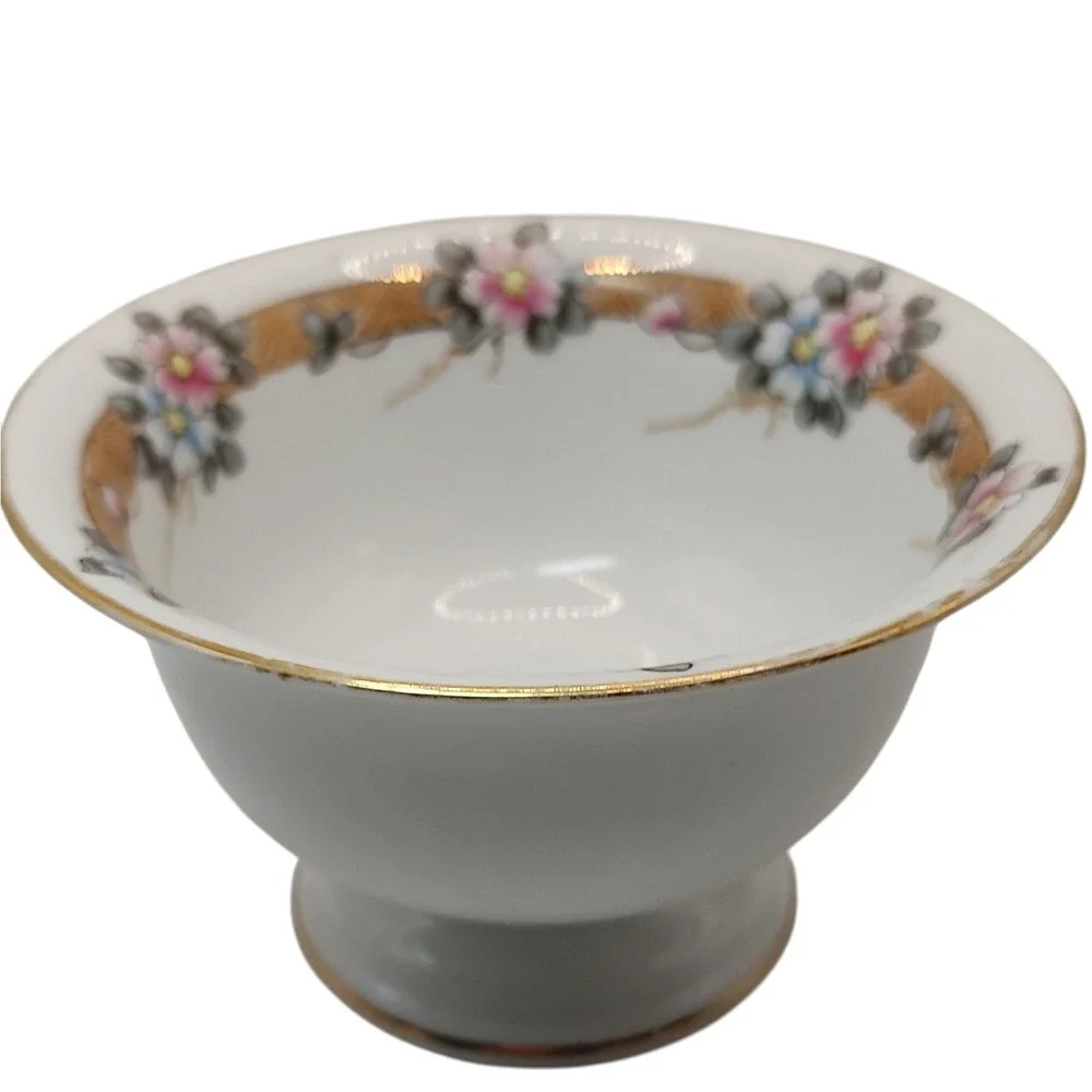 Antique Nippon Bowl Footed Hand Painted‎ Floral Gold Trim Candy Dish Rising Sun